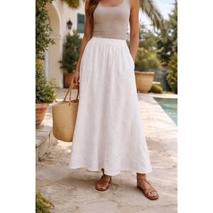 Match Point Maxi Skirt Womens S White Linen Minimalist Lagenlook Made USA